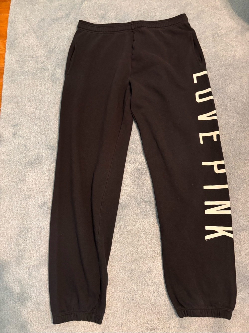 PINK Victoria's Secret Black Sweatpants with White 'LOVE PINK' Side Logo